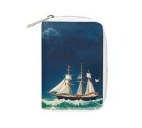 STVNKML Stormy Waves Sac à cartes vintage en cuir avec motif voilier, porte-monnaie, mini porte-monnaie, pochette en polyuréthane, pour homme et femme, 16 x 11,5 cm, Style :, 16x11.5cm