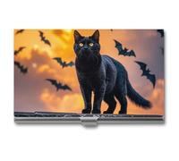 STVNKML The Black Cat Is Pacing on The Roof Étui fin en alliage d'aluminium pour cartes de visite et cartes de crédit pour homme et femme Taille unique, Style :, Taille unique