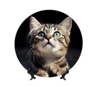 STVYUKL Assiettes décoratives en céramique en forme de chat - Assiette décorative en porcelaine anglaise avec présentoir - Ornement en céramique fait à la main - Personnalité - Assiette à dîner en