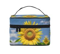 STVYUKL Belle trousse de maquillage tournesol pour femme, étanche, portable, trousse de toilette de grande capacité, poignée sur le dessus, étui de rangement de maquillage à fermeture éclair