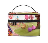 STVYUKL Candy Beautiful Land Trousse de maquillage pour femme, étanche, portable, grande capacité, poignée sur le dessus, fermeture éclair, organiseur de maquillage