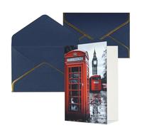 STVYUKL Carte de vœux avec enveloppes bleues, carte « Thinking of You » - Angleterre - Rétro Londres - Téléphone - Invitation de mariage - Cartes vierges pour toutes les occasions - 10 x 15 cm