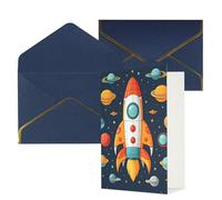 STVYUKL Carte de vœux avec enveloppes bleues, carte « Thinking of You », carte clipart vaisseau spatial, joyeux anniversaire, mariage, invitation vierge, cartes de notes pour toutes les occasions 10 x