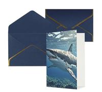 STVYUKL Carte de vœux avec enveloppes bleues, carte « Thinking of You » - Superbe requin blanc - Carte d'anniversaire de mariage vierge pour toutes les occasions 10 x 15 cm