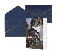 STVYUKL Carte de vœux avec enveloppes bleues, carte « Thinking of You » - Train à vapeur - Joyeux anniversaire mariage invitation vierge pour toutes les occasions 10 x 15 cm