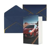 STVYUKL Carte de vœux avec enveloppes bleues, carte « Thinking of You » - Voiture de course rouge - Invitation de mariage - Cartes vierges pour toutes les occasions 10 x 15 cm