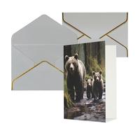 STVYUKL Carte de vœux avec enveloppes gris clair, carte « Thinking of You », carte vierge pour mère ours et ses petits, carte d'invitation de mariage, cartes vierges pour toutes les occasions 10,2 x