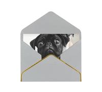 STVYUKL Carte de vœux avec enveloppes gris clair, carte « Thinking of You » - Motif chien carlin noir mignon - Invitation de mariage - Cartes vierges pour toutes les occasions 10 x 15 cm