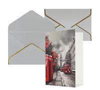 STVYUKL Carte de vœux avec enveloppes gris clair, carte « Thinking of You » rouge Londres Street Happy Birthday Wedding Invitation Cartes vierges pour toutes les occasions 10,2 x 15,2 cm