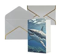 STVYUKL Carte de vœux avec enveloppes gris clair, carte « Thinking of You » - Superbe requin blanc - Invitation de mariage - Cartes vierges pour toutes les occasions 10 x 15 cm