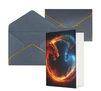 STVYUKL Carte de vœux avec enveloppes noires, carte « Thinking of You » avec dragons du feu et des glaces, carte d'invitation de mariage, cartes vierges pour toutes les occasions 10 x 15 cm