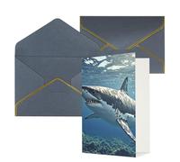 STVYUKL Carte de vœux avec enveloppes noires, carte « Thinking of You » - Superbe requin blanc - Joyeux anniversaire, mariage, invitation vierge pour toutes les occasions 10,2 x 15,2 cm