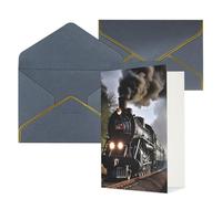 STVYUKL Carte de vœux avec enveloppes noires, carte « Thinking of You » - Train à vapeur - Joyeux anniversaire mariage invitation vierge pour toutes les occasions 10 x 15 cm