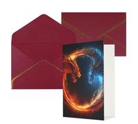 STVYUKL Carte de vœux avec enveloppes rouge foncé, carte Thinking of You avec dragons du feu et des glaces, carte d'invitation de mariage, cartes vierges pour toutes les occasions 10,2 x 15,2 cm