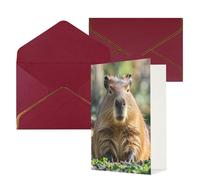 STVYUKL Carte de vœux avec enveloppes rouge foncé, carte « Thinking of You » Capybara avec yeux fermés, carte d'invitation de mariage, cartes vierges pour toutes les occasions 10 x 15 cm