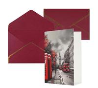 STVYUKL Carte de vœux avec enveloppes rouge foncé, carte « Thinking of You » - Carte rouge Londres Street - Joyeux anniversaire mariage invitation vierge pour toutes les occasions 10 x 15 cm