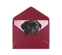 STVYUKL Carte de vœux avec enveloppes rouge foncé, carte « Thinking of You » - Joli carlin noir - Invitation de mariage - Cartes vierges pour toutes les occasions 10 x 15 cm