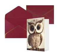 STVYUKL Carte de vœux avec enveloppes rouge foncé, carte « Thinking of You » - Jolie chouette - Joyeux anniversaire mariage invitation vierge pour toutes les occasions 10 x 15 cm