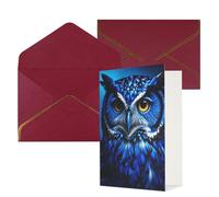 STVYUKL Carte de vœux avec enveloppes rouge foncé, carte « Thinking of You » - Motif chouette bleue - Invitation de mariage - Cartes vierges pour toutes les occasions 10 x 15 cm