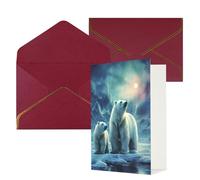 STVYUKL Carte de vœux avec enveloppes rouge foncé, carte « Thinking of You », ours polaires, aurores boréales, invitation de mariage, cartes vierges pour toutes les occasions 10,2 x 15,2 cm
