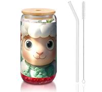 STVYUKL Gobelets en verre avec couvercles en bambou et pailles, 473,6 g, réutilisables, pour café, bière (gobelets en verre Designnamel pour whisky, soda, cocktail, cadeau