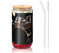 STVYUKL Gobelets en verre avec couvercles en bambou et pailles, 473,6 g, réutilisables - Pour café, bière (Designnamel - Jolies tasses à thé pour whisky, soda, cocktail, cadeau