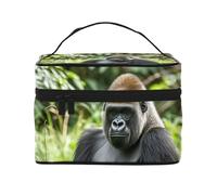 STVYUKL Gorilla In The Grass Trousse de maquillage pour femme, étanche, portable, grande capacité, poignée sur le dessus, fermeture éclair, organiseur de maquillage