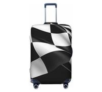 STVYUKL Housse de bagage à motif de drapeaux à carreaux noirs et blancs - Housse de protection élastique lavable - Protection contre les rayures - Convient aux bagages de 45,7 à 81,3 cm, Noir , S