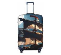 STVYUKL Housse de bagage motif bateau à voile pirate pleine lune personnalisée, élastique, lavable, protection contre les rayures, convient aux bagages de 45,7 à 81,3 cm, Noir , M