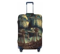 STVYUKL Housse de bagage nautique vintage motif bateau pirate à voile personnalisée élastique lavable housse de protection pour valise de 45,7 à 81,3 cm, Noir , L
