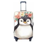 STVYUKL Housse de bagage personnalisée élastique lavable avec motif pingouin portant des fleurs - Protection contre les rayures - Convient aux bagages de 45,7 à 81,3 cm, Noir , S