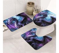 STVYUKL Lot de 3 tapis de salle de bain antidérapants et lavables avec contour en forme de U en microfibre absorbante, violet, motif dragon, violet, lune