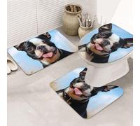 STVYUKL Lot de 3 tapis de salle de bain antidérapants et lavables avec contour en forme de U, tapis de toilette en microfibre absorbante, joli tapis de sol pour salle de bain Terrier de Boston