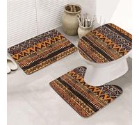 STVYUKL Lot de 3 tapis de salle de bain antidérapants et lavables avec contour en forme de U, tapis de toilette en microfibre absorbante, tapis de bain africain, tapis de sol tribal pour baignoire