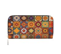 STVYUKL Portefeuille à fermeture éclair pour femme en cuir synthétique avec pochette pour téléphone, groupe de porte-cartes géométriques marocains, noir, taille unique, Noir , Taille unique