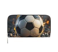 STVYUKL Portefeuille pour femme en cuir synthétique avec fermeture éclair pour téléphone, sac à main brûlant, porte-cartes de football, noir, taille unique, Noir , Taille unique