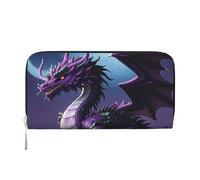 STVYUKL Portefeuille pour femme en cuir synthétique avec fermeture éclair sur le pourpre, dragon, violet, lune, porte-cartes, noir, taille unique, Noir , Taille unique