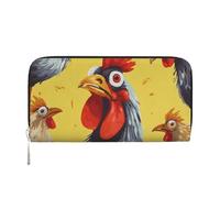 STVYUKL Portefeuille pour femme en cuir synthétique avec fermeture éclair sur le pourtour, pochette pour téléphone, sac à main, support de carte de peinture au poulet, noir, taille unique, Noir ,