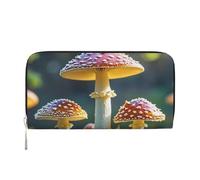 STVYUKL Portefeuille pour femme en cuir synthétique avec fermeture éclair sur le pourtour - Porte-carte - Motif champignon coloré - Noir - Taille unique, Noir , Taille unique