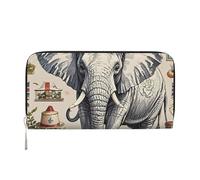 STVYUKL Portefeuille pour femme en cuir synthétique avec fermeture éclair sur le pourtour - Porte-carte éléphant dessiné à la main - Noir - Taille unique, Noir , Taille unique