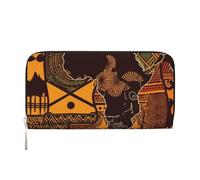 STVYUKL Portefeuille pour femme en cuir synthétique avec fermeture éclair sur le pourtour - Porte-cartes - Motif carte africaine - Noir - Taille unique, Noir , Taille unique