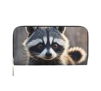 STVYUKL Portefeuille pour femme en cuir synthétique avec fermeture éclair sur le pourtour - Porte-carte mignon raton laveur - Noir - Taille unique, Noir , Taille unique