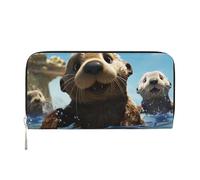 STVYUKL Portefeuille pour femme en cuir synthétique avec fermeture éclair sur le pourtour - Porte-carte - Motif loutre de mer - Noir - Taille unique, Noir , Taille unique