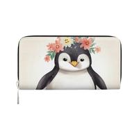 STVYUKL Portefeuille pour femme en cuir synthétique avec fermeture éclair sur le pourtour - Porte-carte - Motif pingouin - Noir - Taille unique, Noir , Taille unique