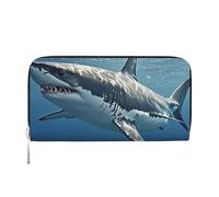 STVYUKL Portefeuille pour femme en cuir synthétique avec fermeture éclair sur le pourtour - Porte-carte - Grand requin blanc - Noir - Taille unique, Noir , Taille unique