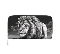 STVYUKL Portefeuille pour femme en cuir synthétique avec fermeture éclair sur le pourtour - Porte-carte motif lion noir et blanc - Noir - Taille unique, Noir , Taille unique