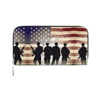 STVYUKL Portefeuille pour femme en cuir synthétique avec fermeture éclair sur le pourtour pour téléphone, sac à main pour la journée des forces armées, porte-cartes américain, noir, taille unique,