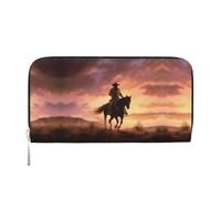 STVYUKL Portefeuille pour femme en cuir synthétique avec fermeture éclair sur le pourtour pour téléphone, sac à main cowboy West porte-cartes organisateur, noir, taille unique, Noir , Taille unique