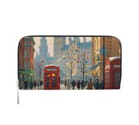 STVYUKL Portefeuille pour femme en cuir synthétique avec fermeture éclair sur le pourtour pour téléphone, sac à main avec porte-cartes imprimé Londres, noir, taille unique, Noir , Taille unique