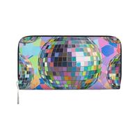 STVYUKL Portefeuille pour femme en cuir synthétique avec fermeture éclair sur le pourtour pour téléphone, sac à main à motif boule discothèque, porte-cartes, noir, taille unique, Noir , Taille unique